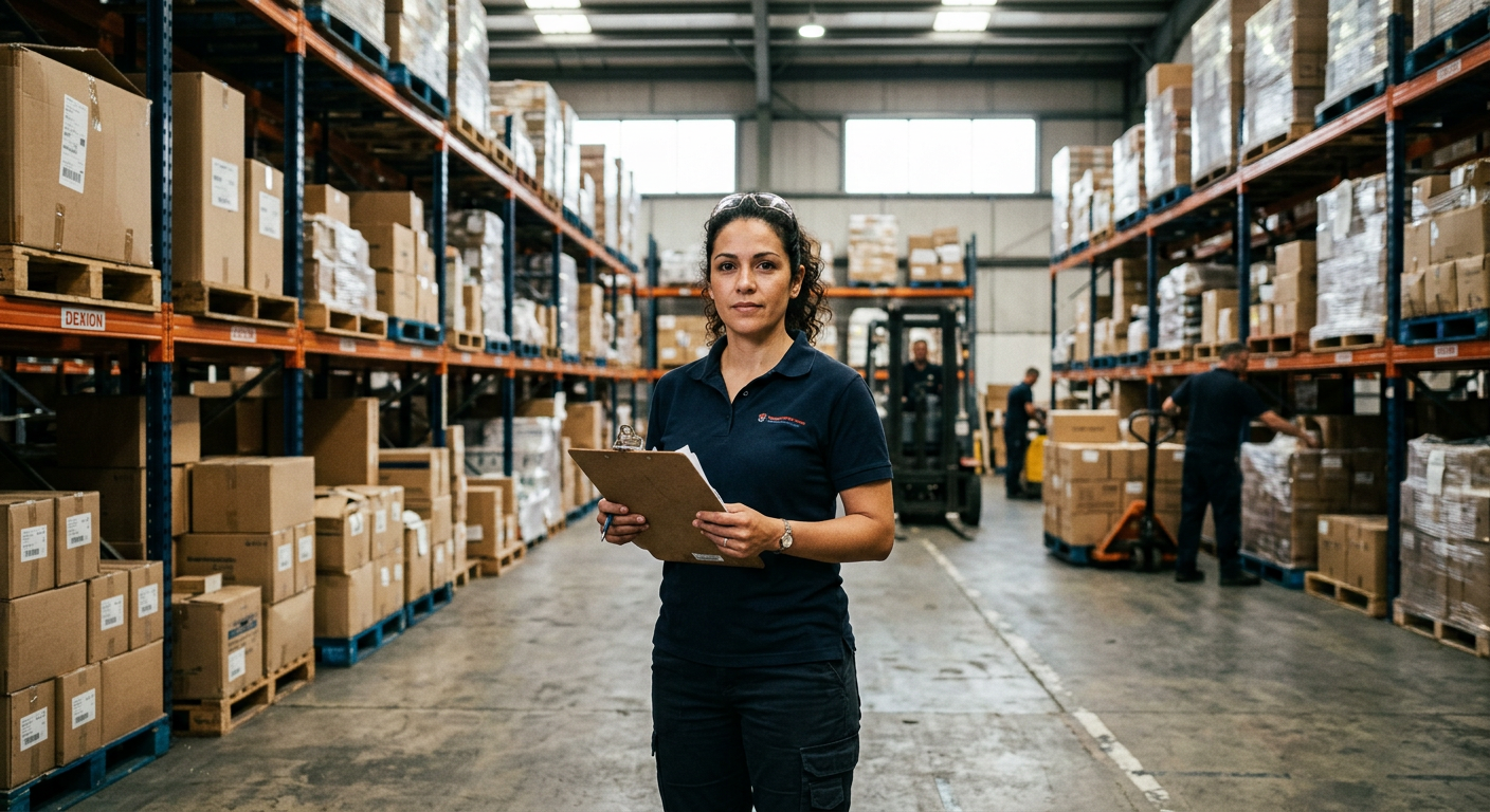Logistics manager in warehouse facility